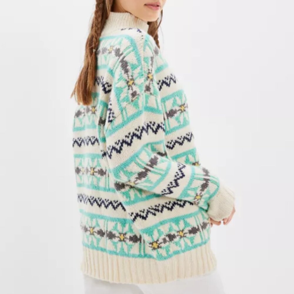 American Eagle Womens Nordic Fair Isle Sweater Size XL Oversized Mock Neck Prep